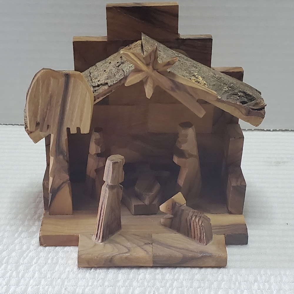 Nativity Manger Set Olive Wood Christmas Vintage  Jesus Mary Joseph Handmade